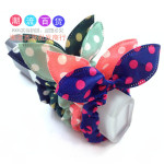 韓版新款 兔耳朵圓點發圈發繩雙色布藝 新品韓國進口發飾 頭花